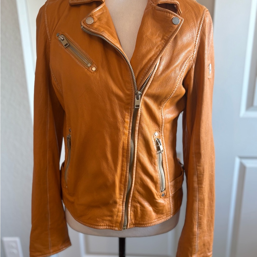 Mauritius Women's OrangeI Italian Leather Biker Jacket-Custom made!